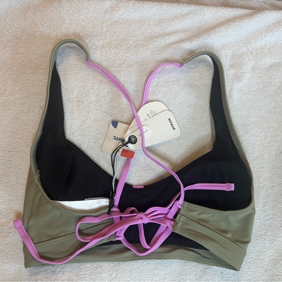 Prana Tulum Top Black Color Block Green Lilac Bikini Summer Pool Vacation Medium - Picture 4 of 5
